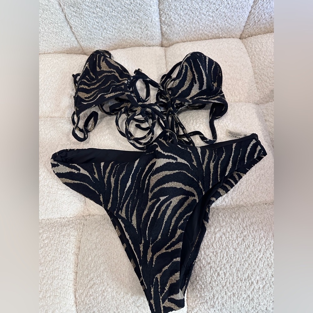 Devon Windsor Black and Gold Zebra Print Bikini Set